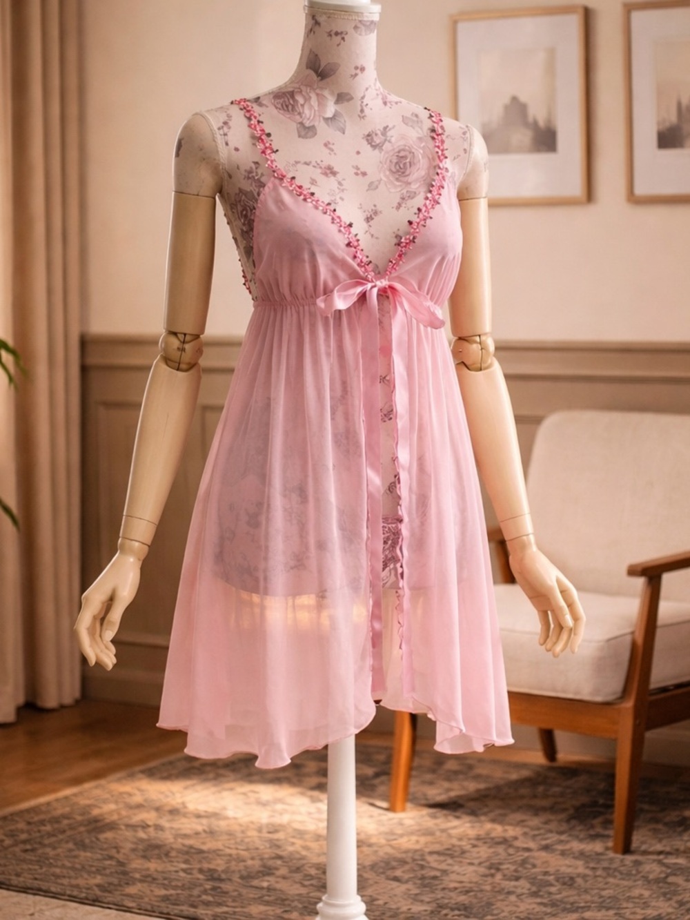 Pink shabby chic babydoll lingerie